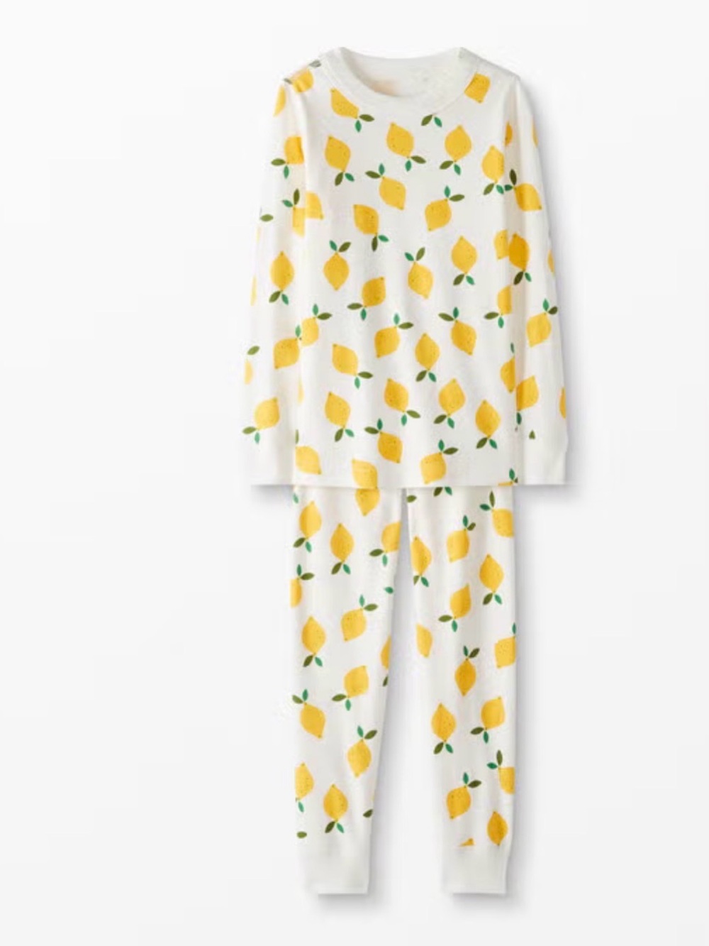 Hanna Andersson White & Yellow Organic Cotton Lemon Print Girls Pajamas Size 12